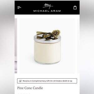 NEW Michael Aram Pine Cone Scented Candle. 3 wick